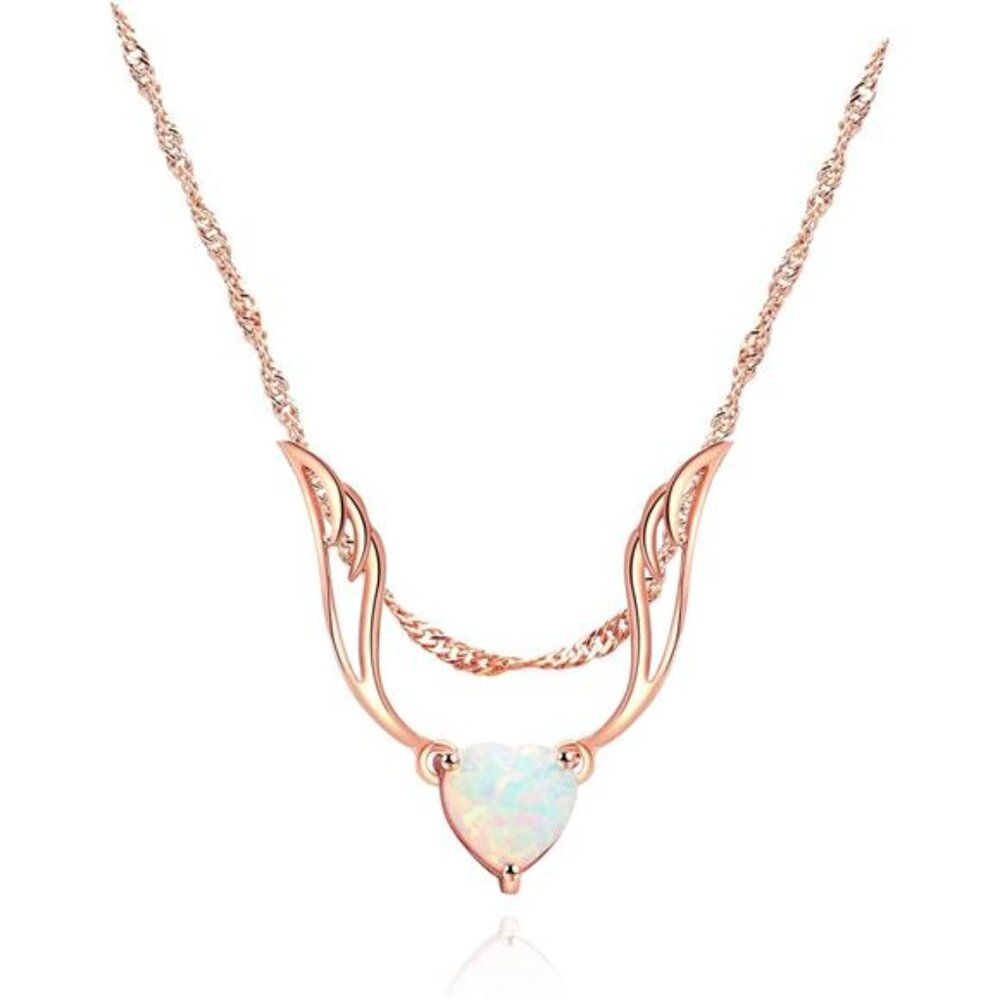 Rose Gold Created Opal Guardian Angel Necklace